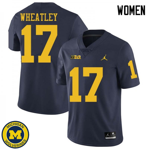 Women's University of Michigan #17 Tyrone Wheatley Navy Jordan Brand Football Jersey